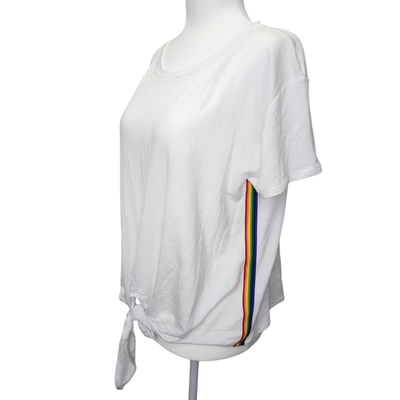 Vintage Havana White Tie-Front Top with Soft Rainbow Accent - Picture 4 of 9